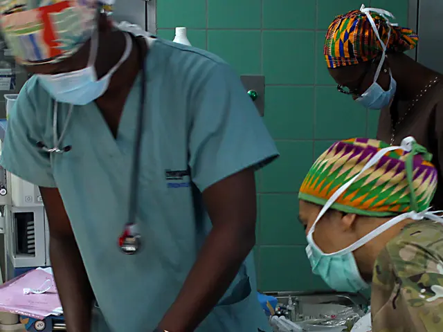 In this picture we can see three people wore face masks and in front of them we can see a child...